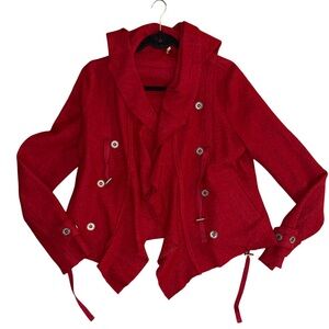 Free people dark red steampunk waterfall button up wool cardigan with a hood